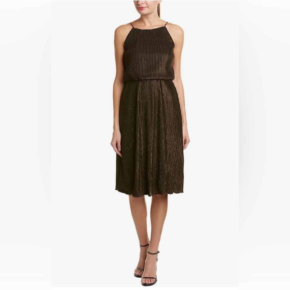Julia Jordan Blouson Midi Metallic Jacquard Dress Copper Color Size 10 NEW